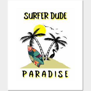 TROPICAL Parasdise Surfer Dude Posters and Art